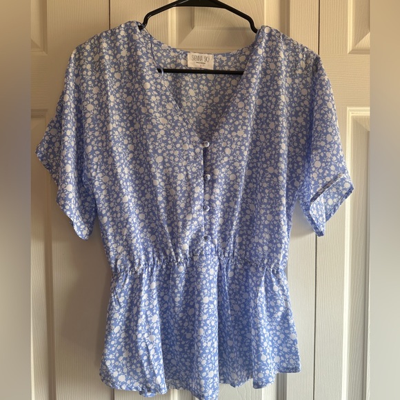 Sienna Sky Tops - Blue Short Sleeve Blouse
